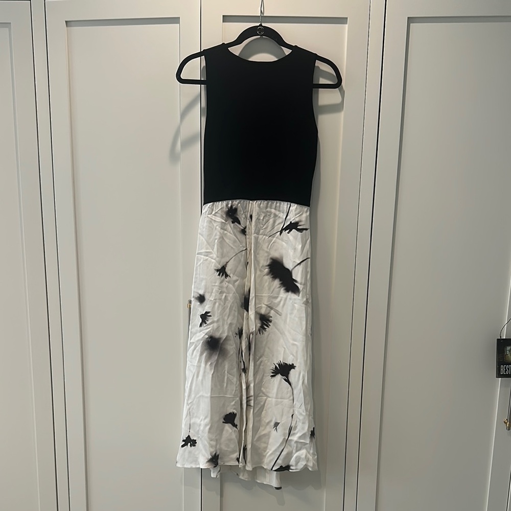 10 Crosby Derek Lam Black & White Sleeveless Midi Dress with Floral Print